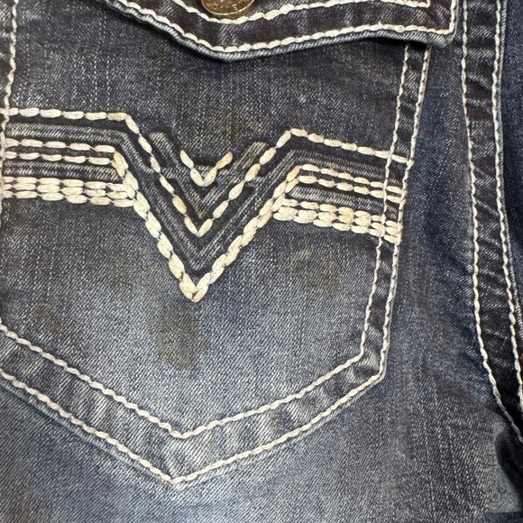 True Luck Jeans Mens 32x30 Straight Leg Dark Wash White Stitching Grunge Rugged - Picture 10 of 13